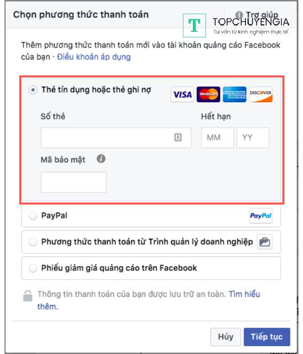 cách chạy quảng cáo facebook bằng thẻ mastercard